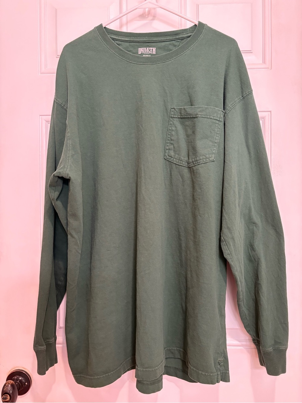 Duluth Trading Co Men's Long-Sleeve Pocket Tee — Olive Green, Size XL